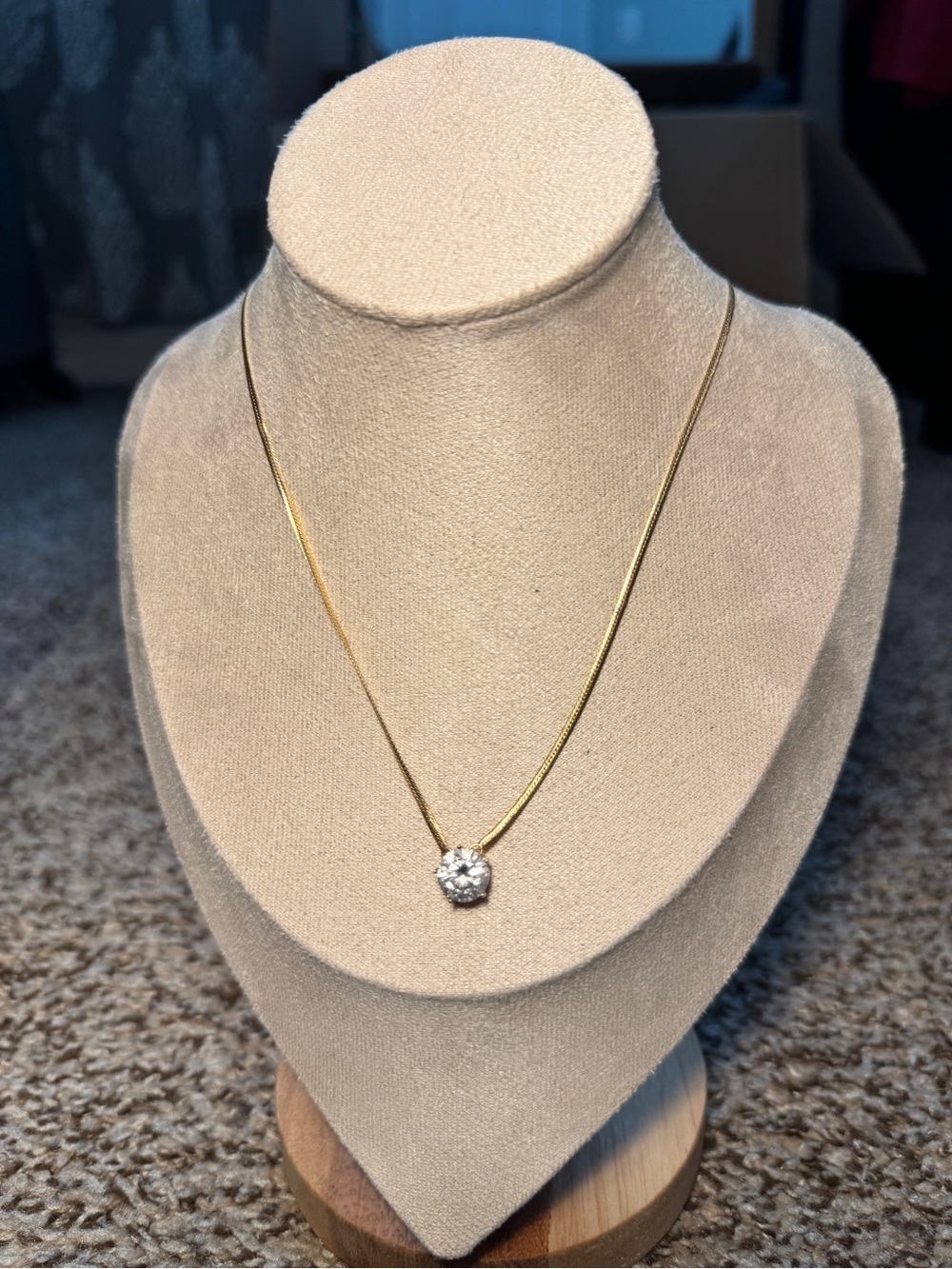14K Yellow Gold HerringBone Chain Necklace with CZ Round Pendant